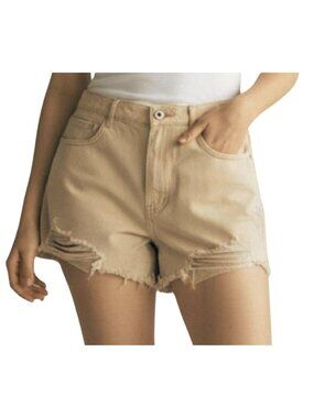 Show Me Your Mumu Tan Distressed Denim Shorts